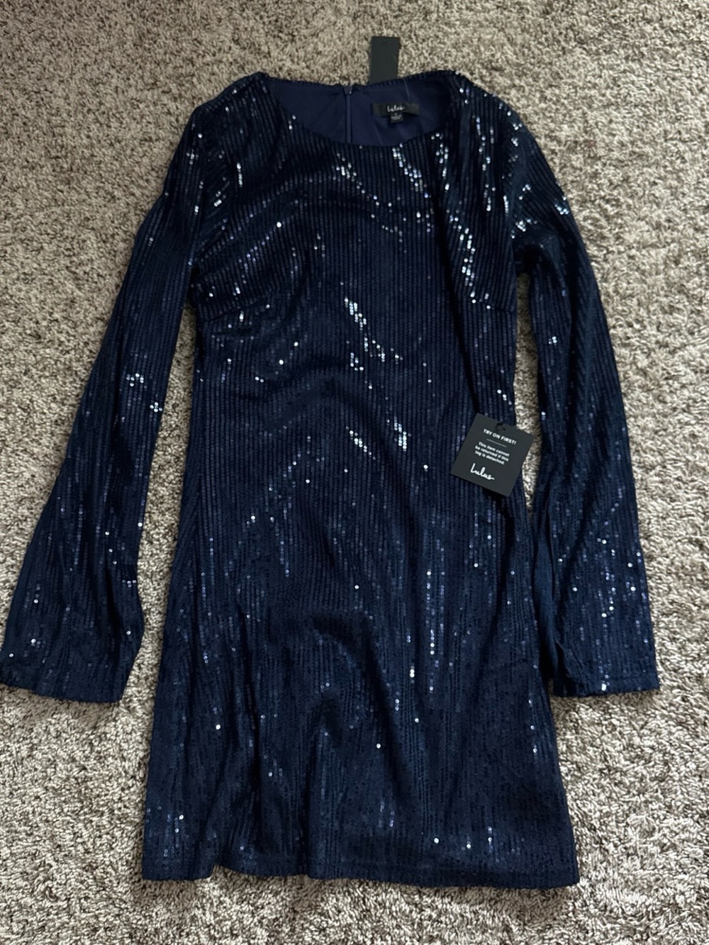 Lulu's Navy Blue Sequin Long Sleeve Mini Dress